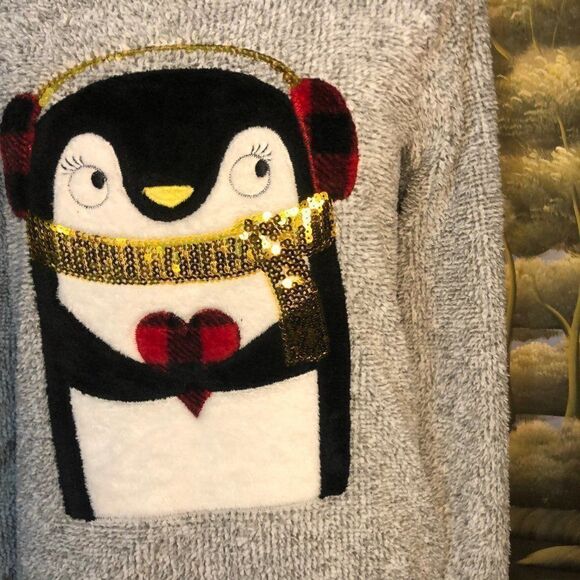 Holiday Grey L/S Penguin Sweater-S - Picture 3 of 4